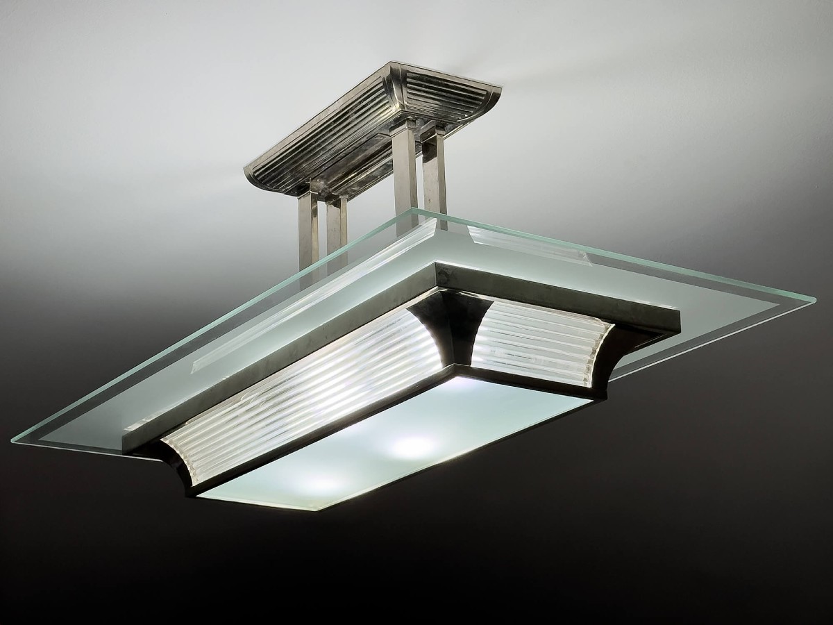 Rectangular Art Deco Chandelier With Solid Glass Rods, Signed Henri Petitot, Circa 1930-photo-3