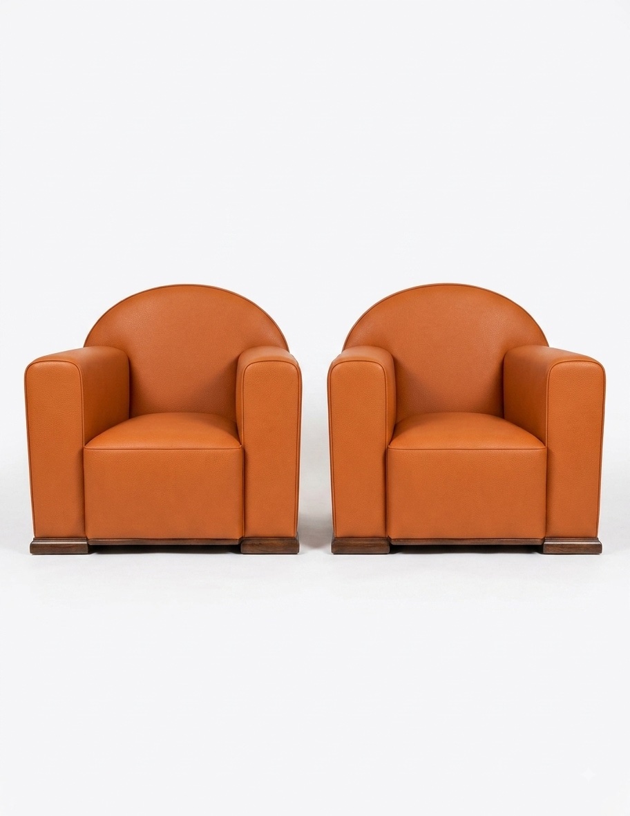 Paire de fauteuils Club Art déco en cuir – Vers 1930-photo-3