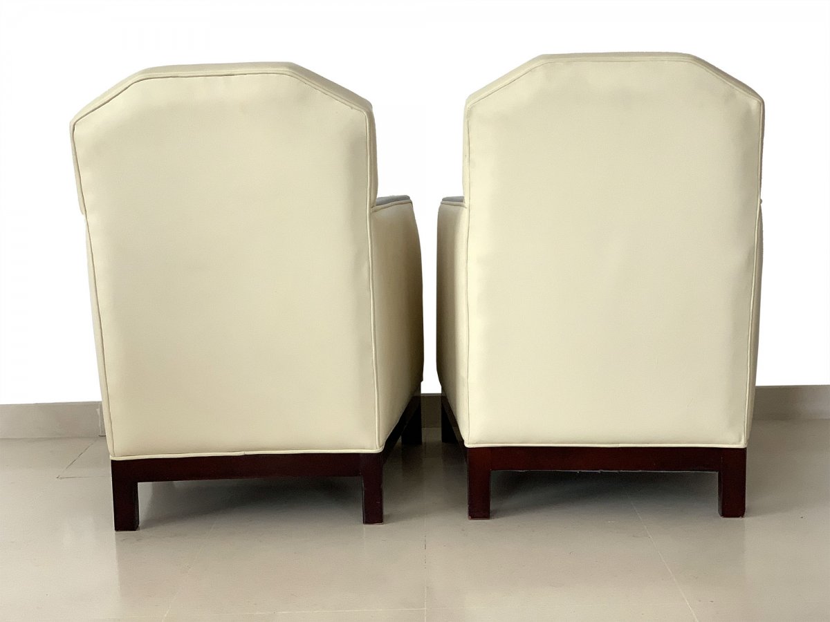 Paire De Fauteuils Art Deco Cuir Et Palissandre - Fauteuil année 30-photo-4
