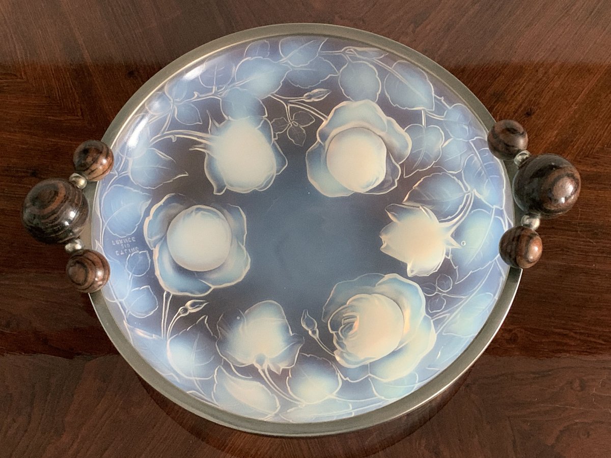 Les Roses - Etling - Coupe Art-deco En Verre Opalescent Et Palissandre - Vers 1930-photo-4