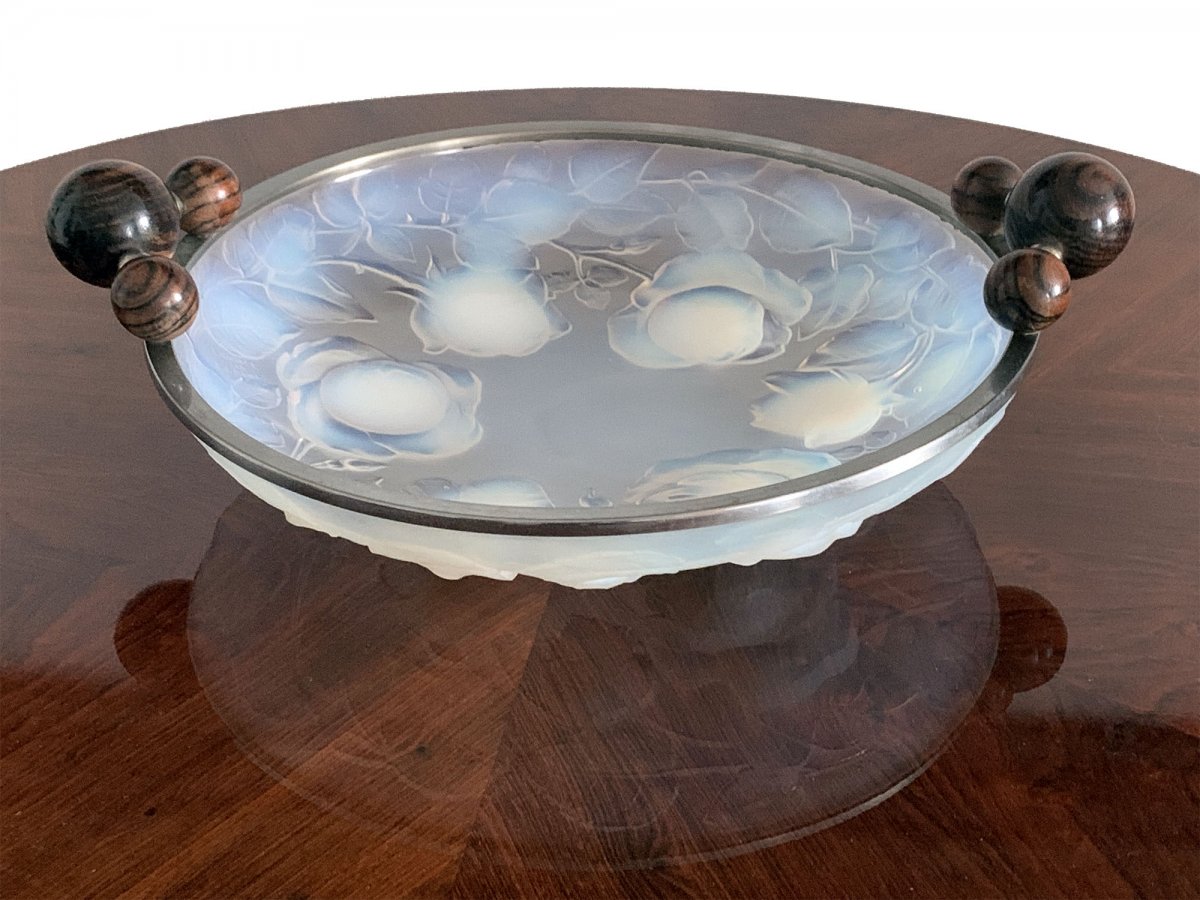 Les Roses - Etling - Coupe Art-deco En Verre Opalescent Et Palissandre - Vers 1930