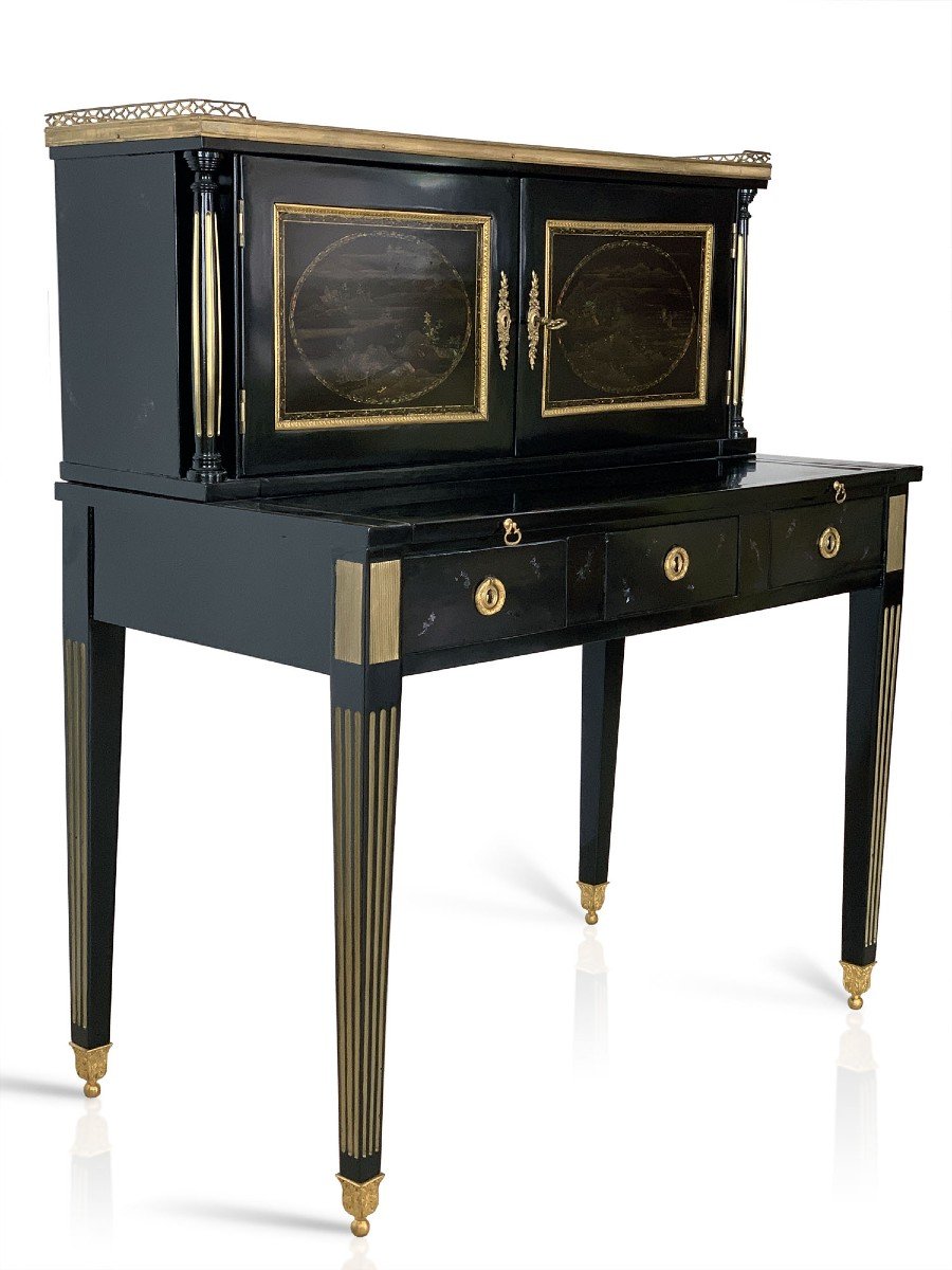 Bureau Bonheur Du Jour d'époque Napoléon III - Retour d'Asie Avec Insert En Nacre-photo-2