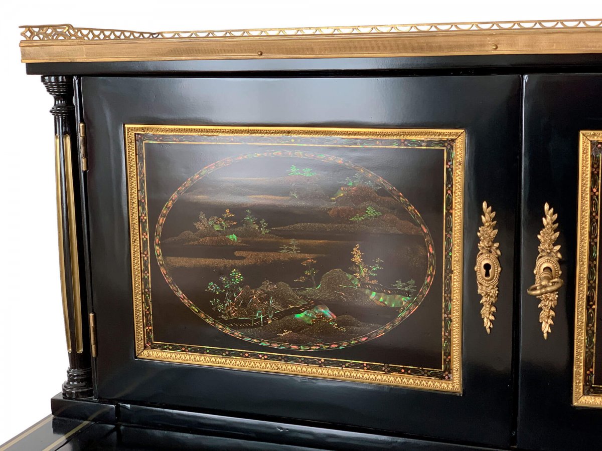 Bureau Bonheur Du Jour d'époque Napoléon III - Retour d'Asie Avec Insert En Nacre-photo-4