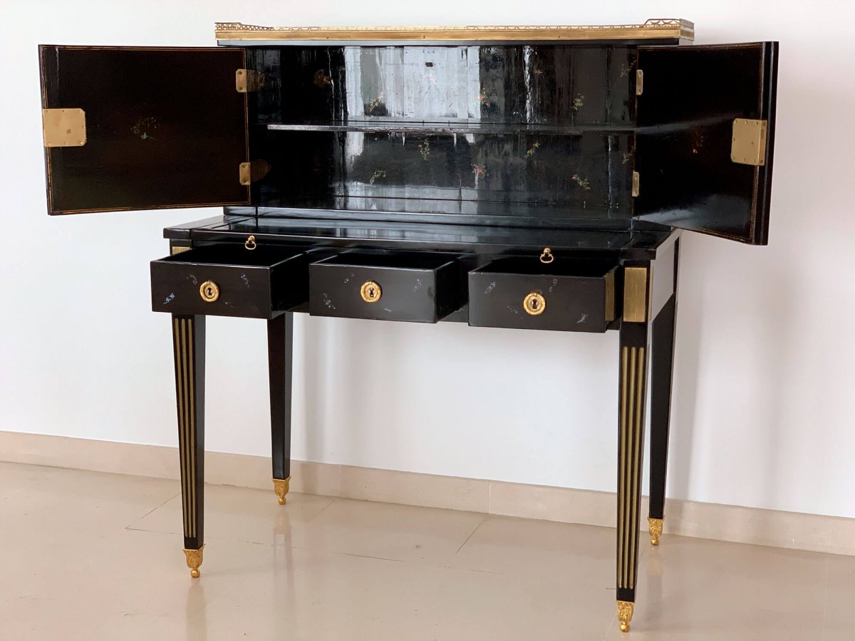 Bureau Bonheur Du Jour d'époque Napoléon III - Retour d'Asie Avec Insert En Nacre-photo-5