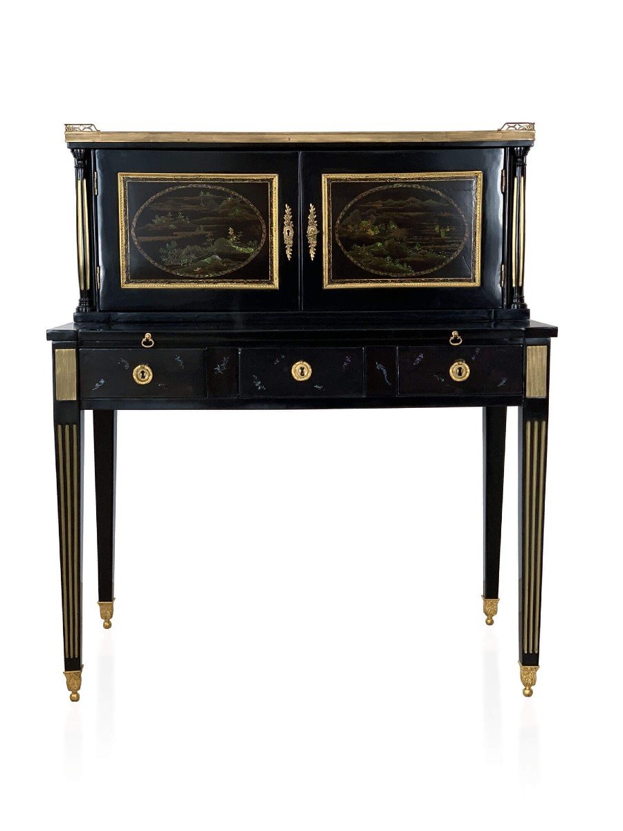 Bureau Bonheur Du Jour d'époque Napoléon III - Retour d'Asie Avec Insert En Nacre
