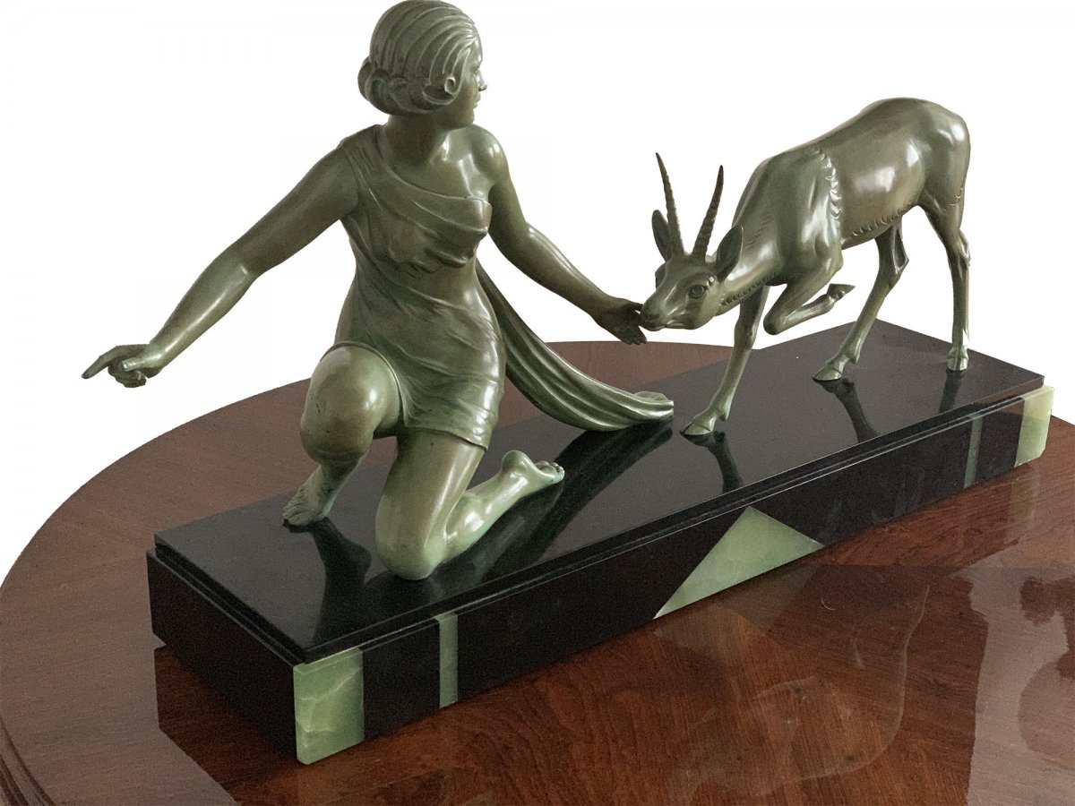 Important Statue In Regulates Art Deco Signed Oudine (circa 1930)-photo-2