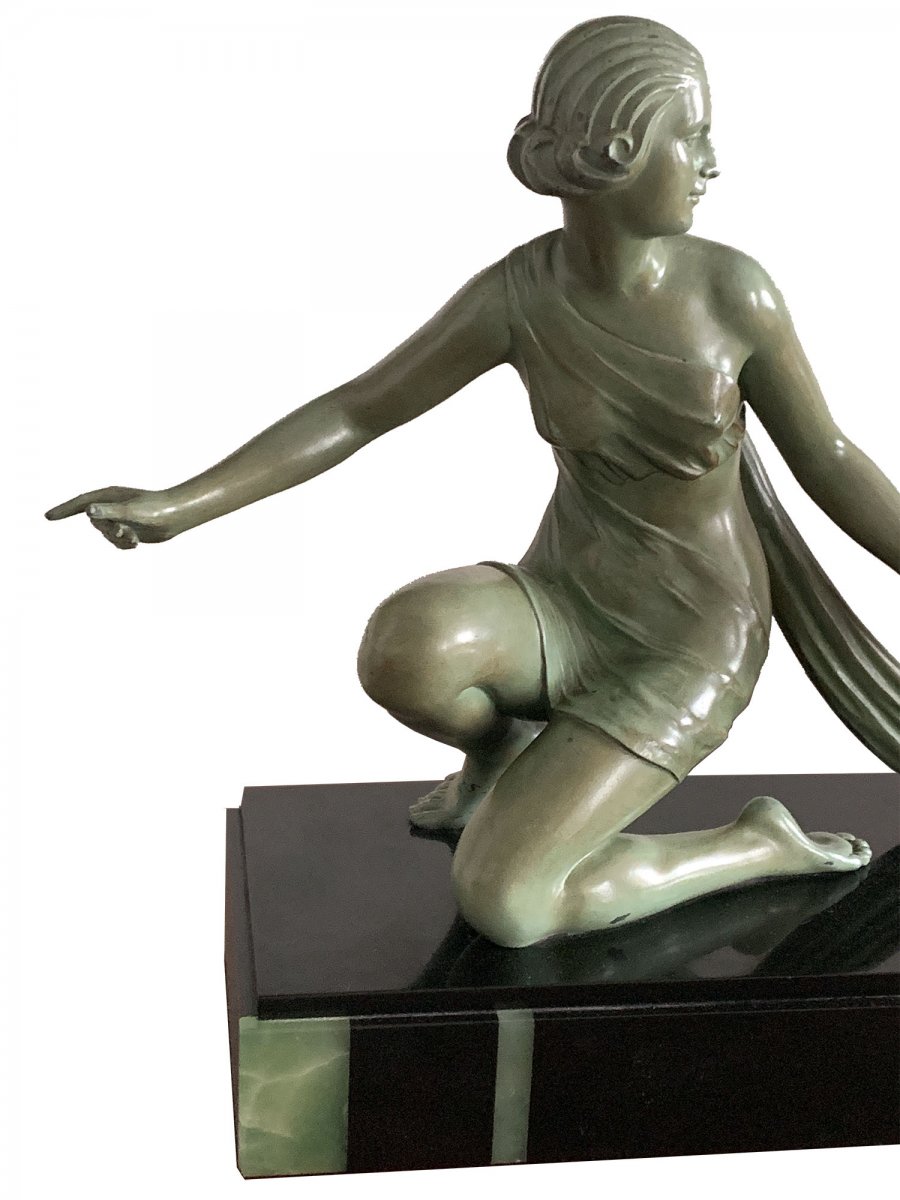 Important Statue In Regulates Art Deco Signed Oudine (circa 1930)-photo-3