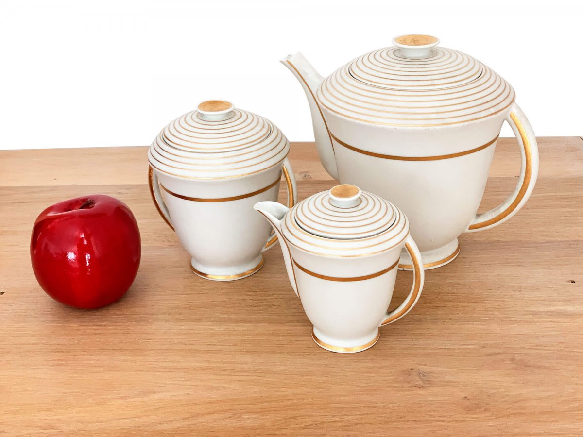 Art Deco Biscuit Service - White Biscuit And Gilding - Circa. 1930