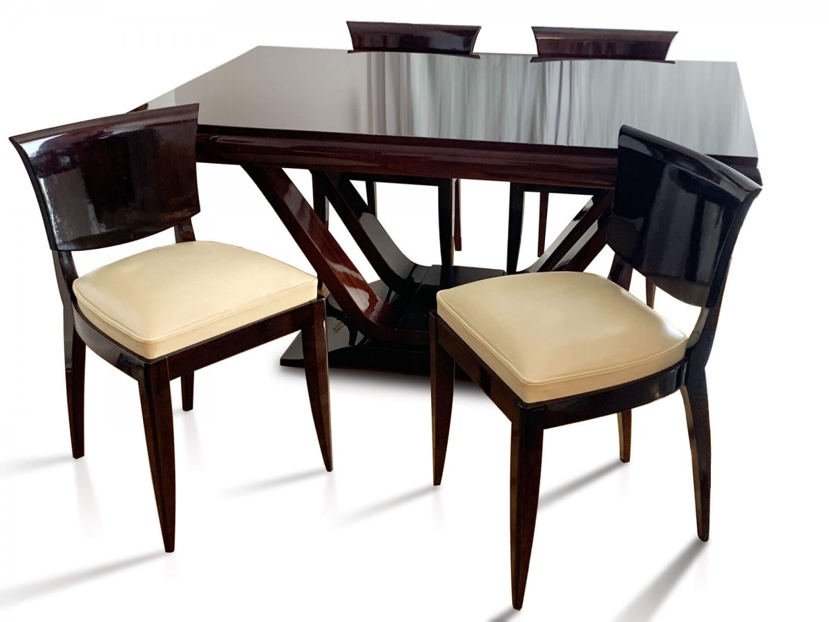 Art Deco Rio Rosewood Table With 6 Chairs - Circa 1930