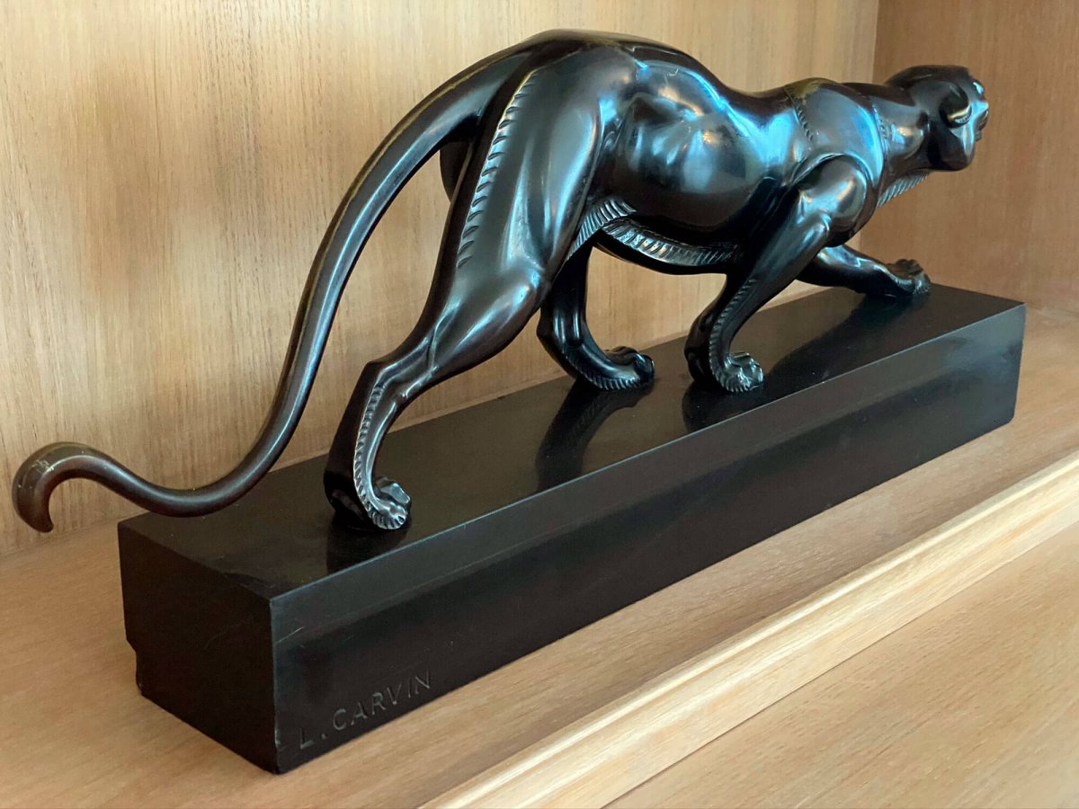 Java Panther - Art Deco Sculpture By Louis Albert Carvin (1860 - 1951)-photo-3