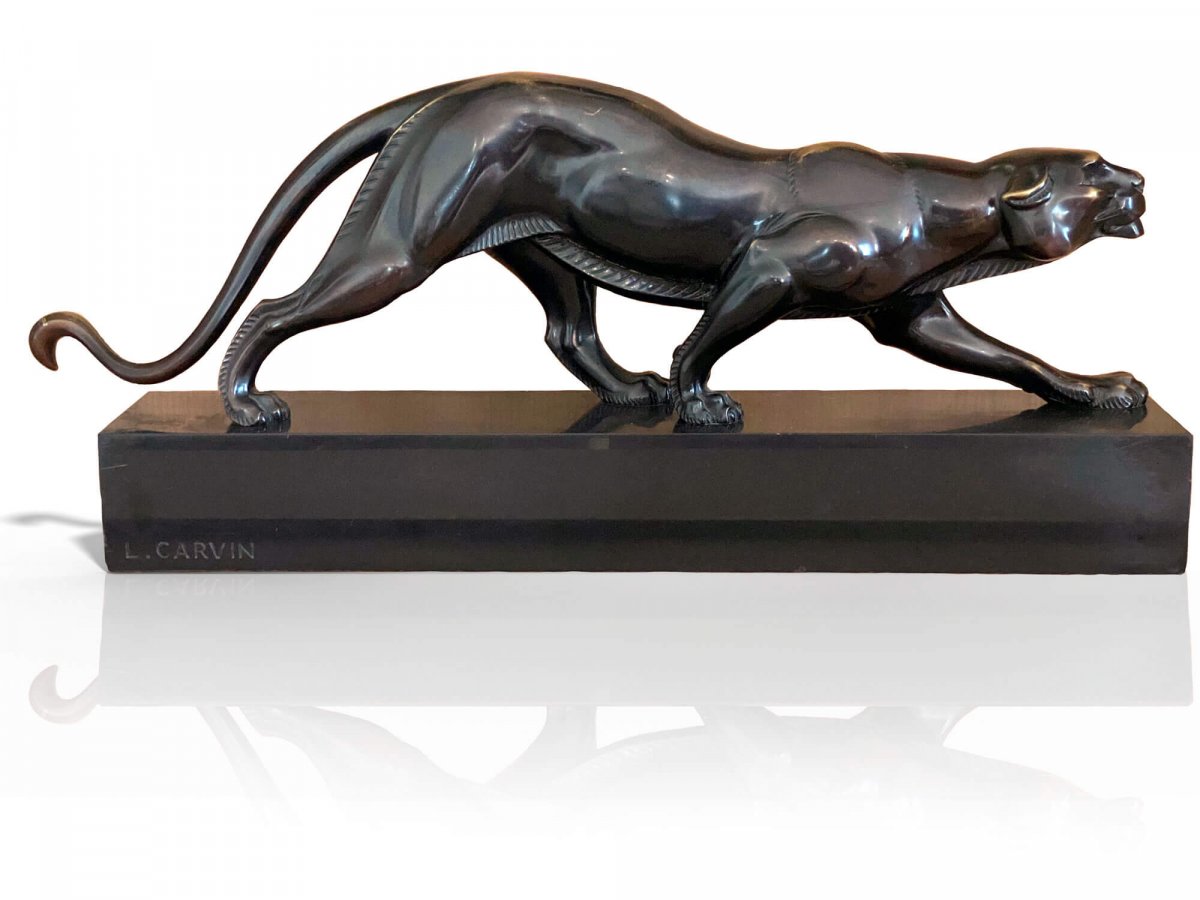 Java Panther - Art Deco Sculpture By Louis Albert Carvin (1860 - 1951)