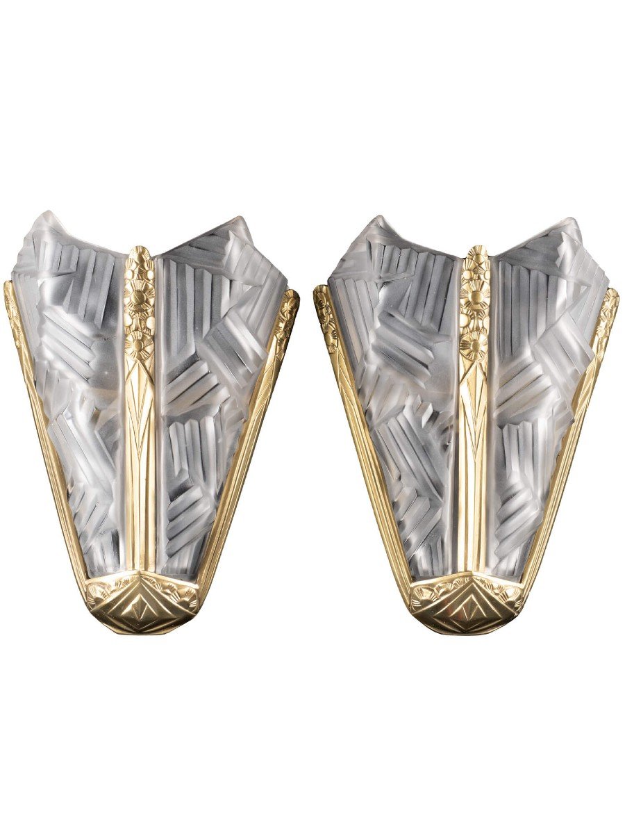 Pair Of Art Deco Wall Lights - Francis Hubens | Degue France