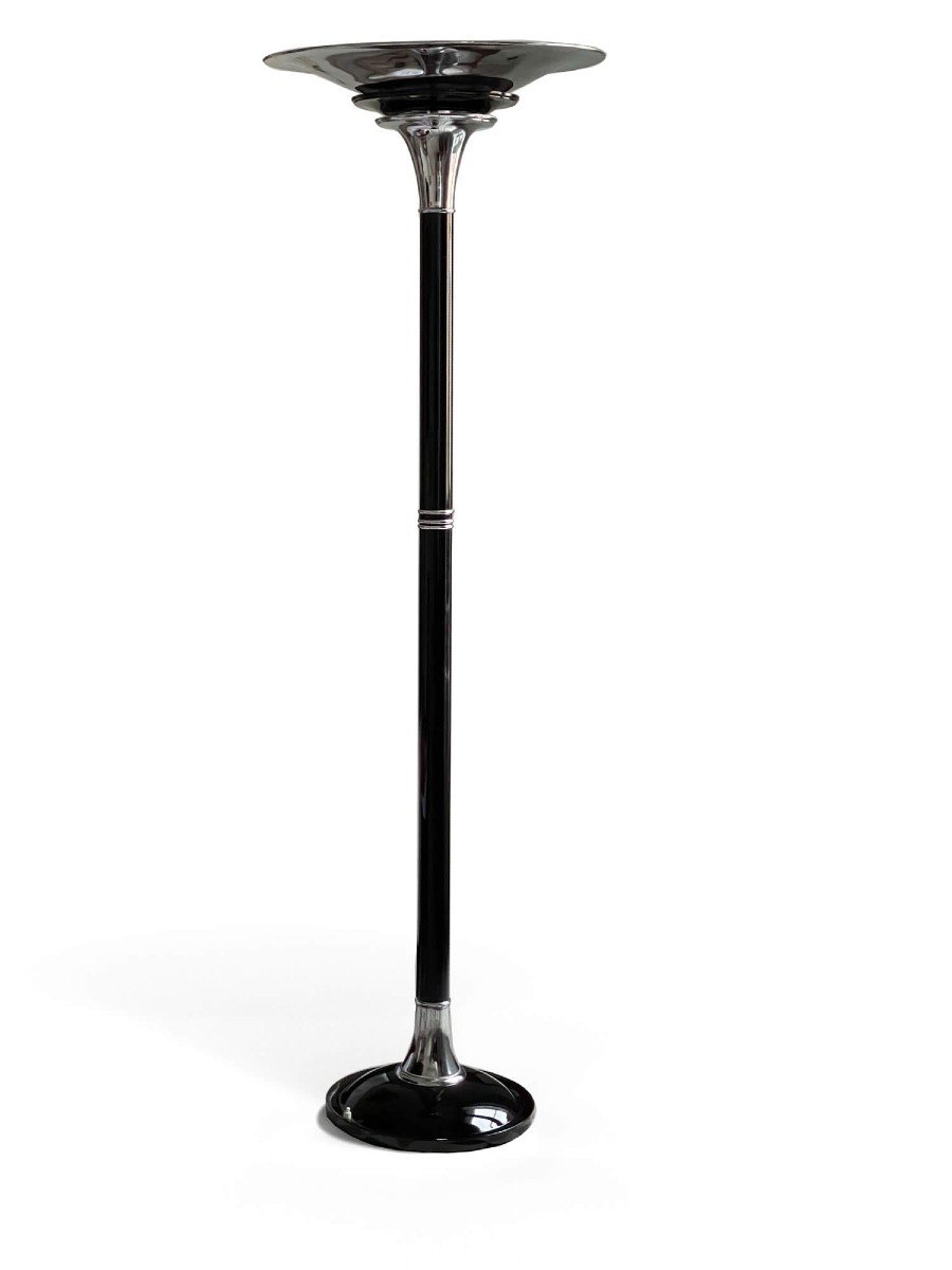 Art Deco Floor Lamp - Chrome And Black Lacquer