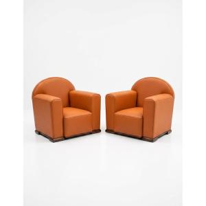 Paire de fauteuils Club Art déco en cuir – Vers 1930