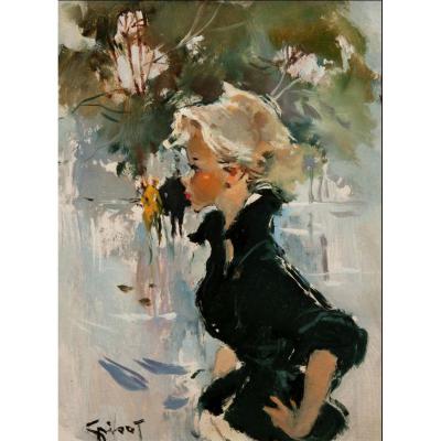 Painting By Pierre Grisot (1911-1995) - Jeune Femme De Profil