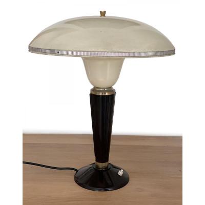 Art Deco - Jumo 320 Bakelite Large Reflector Table Lamp, Ivory, Dark Burgundy And Gold Color