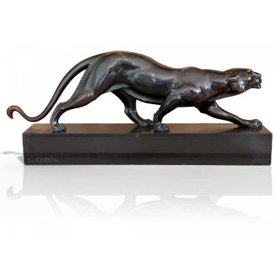 Java Panther - Art Deco Sculpture By Louis Albert Carvin (1860 - 1951)