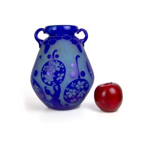 Vase Azurette Bleu Signée Le Verre Français