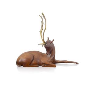 Deer Sculpture In Wood And Bronze - Karl Hagenauer