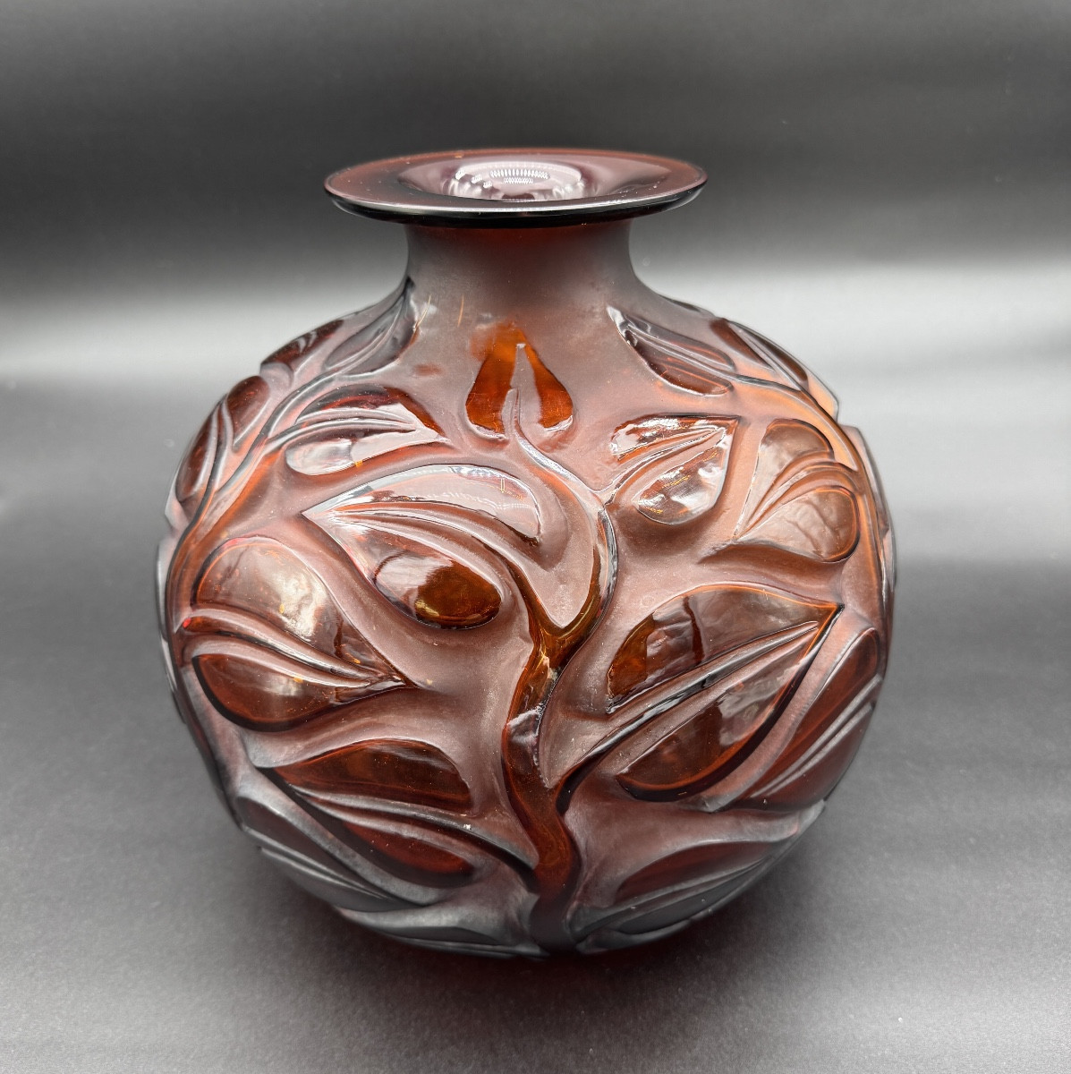 A Sophora Vase By R. Lalique In Amber-colored Glass.