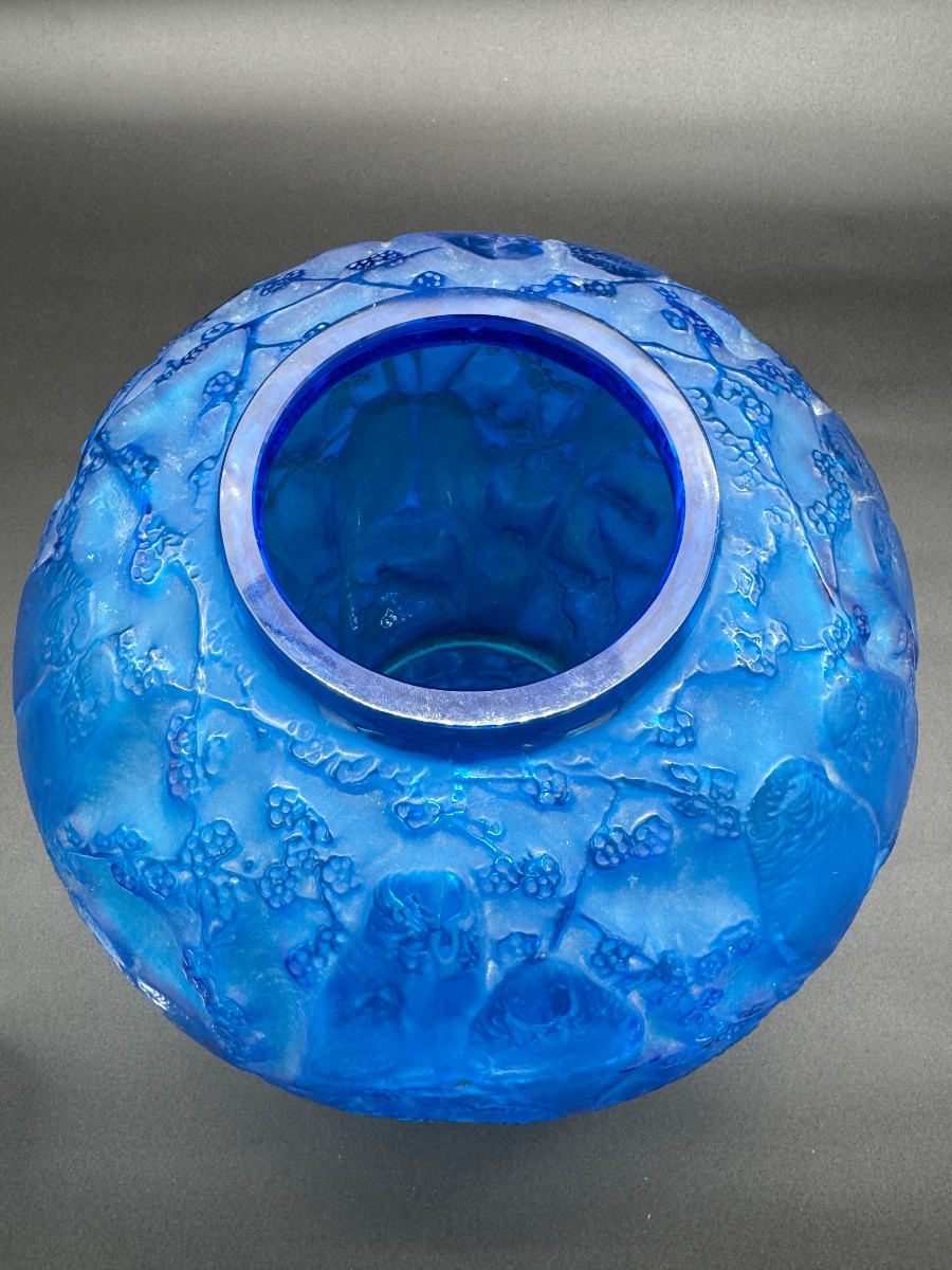 Un vase Perruches de R.Lalique  en verre bleu électrique-photo-4