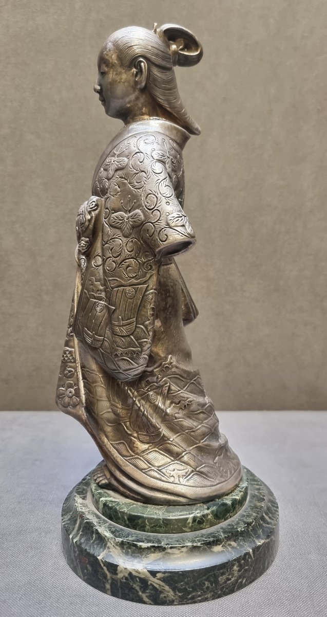 Silver-plated Bronze Geisha Sculpture - Early 1900s-photo-2