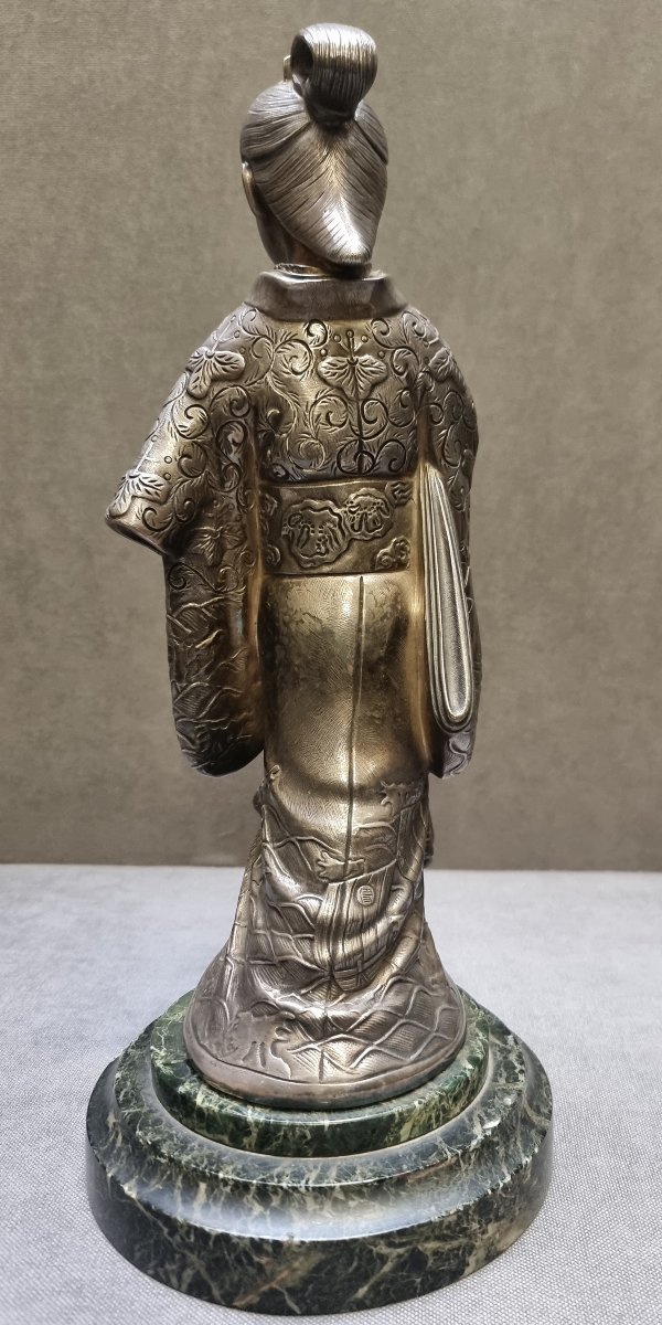 Silver-plated Bronze Geisha Sculpture - Early 1900s-photo-3