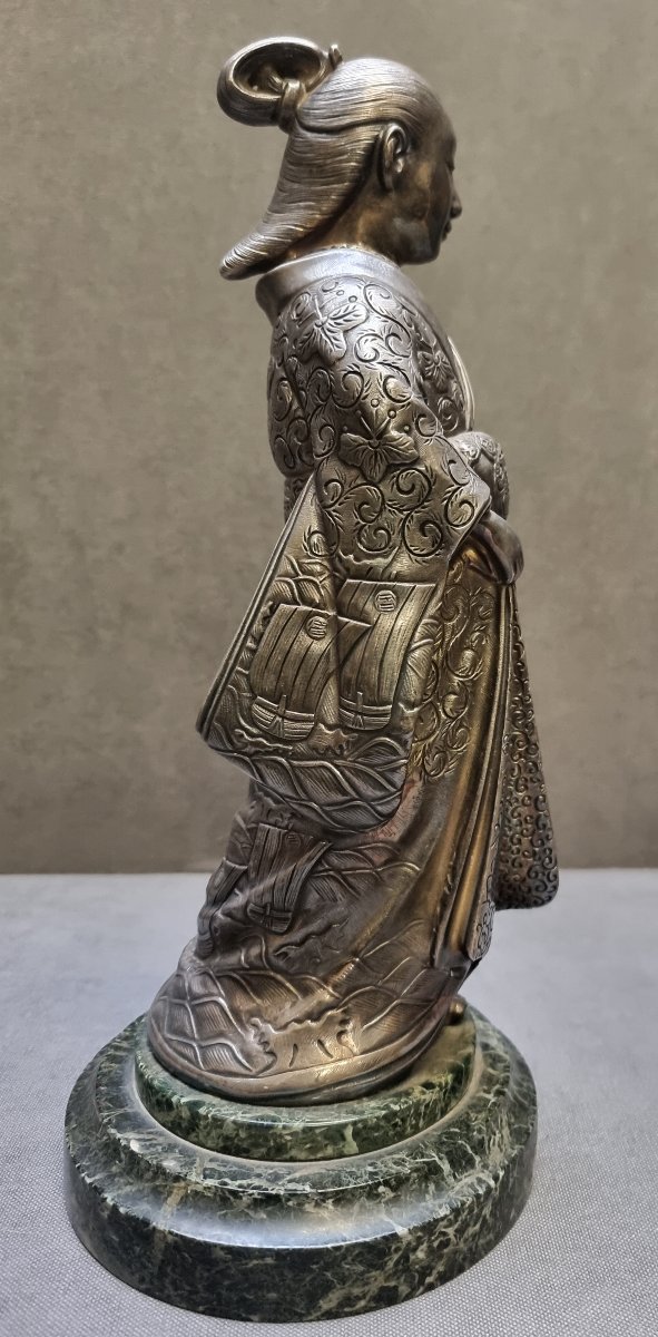 Silver-plated Bronze Geisha Sculpture - Early 1900s-photo-4