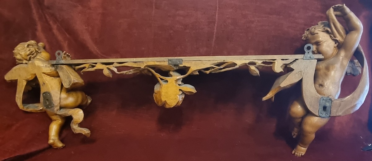 ÉTAGÈRE EN BOIS SCULPTÉE - PUTTI ET FLEURS  - SIGNÉE VINCENZO CADORIN VENISE-photo-2