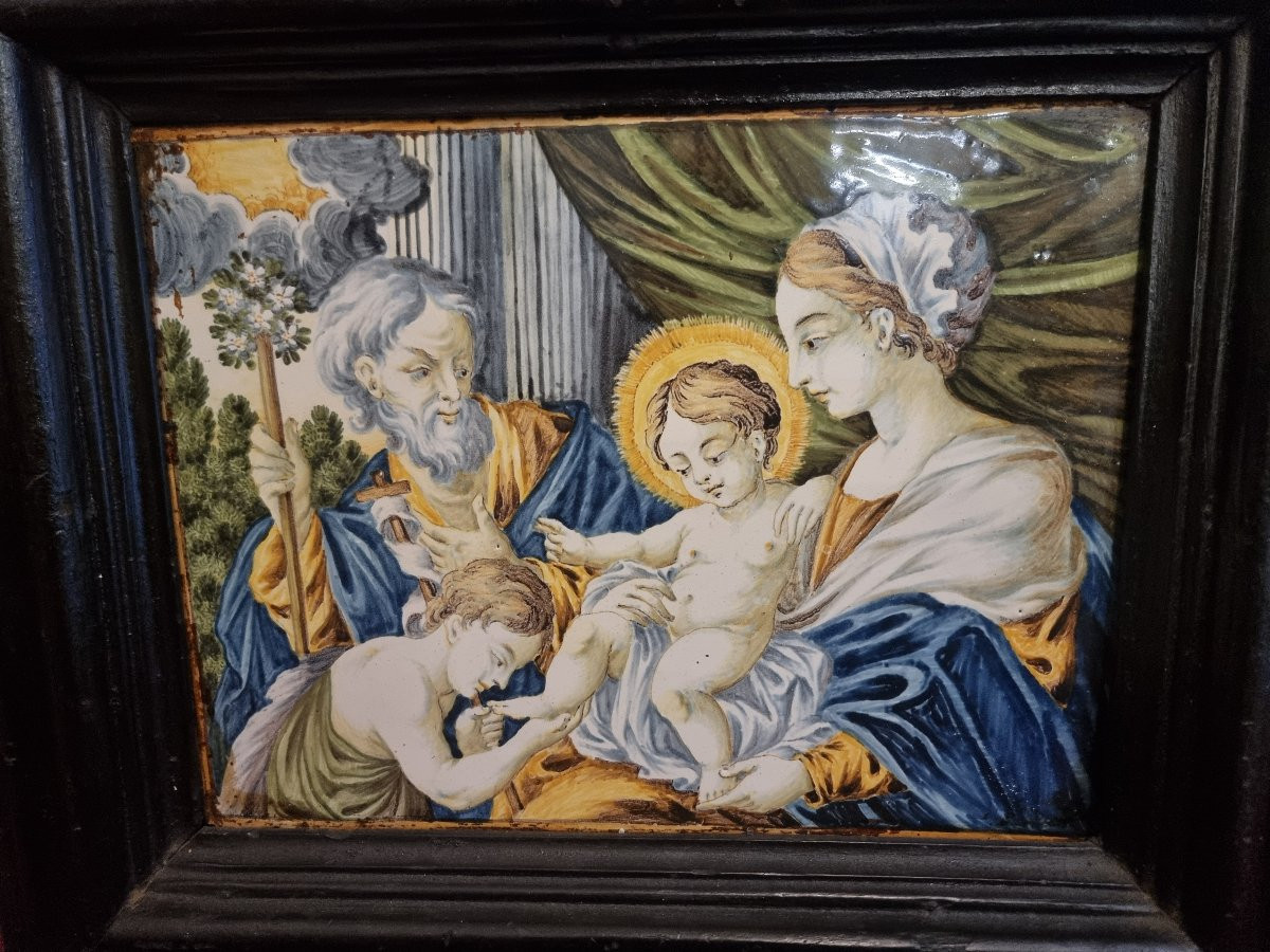 CARRELAGE PEINT DU XVIII SIECLE - CASTELLI - SAINTE FAMILLE -photo-2