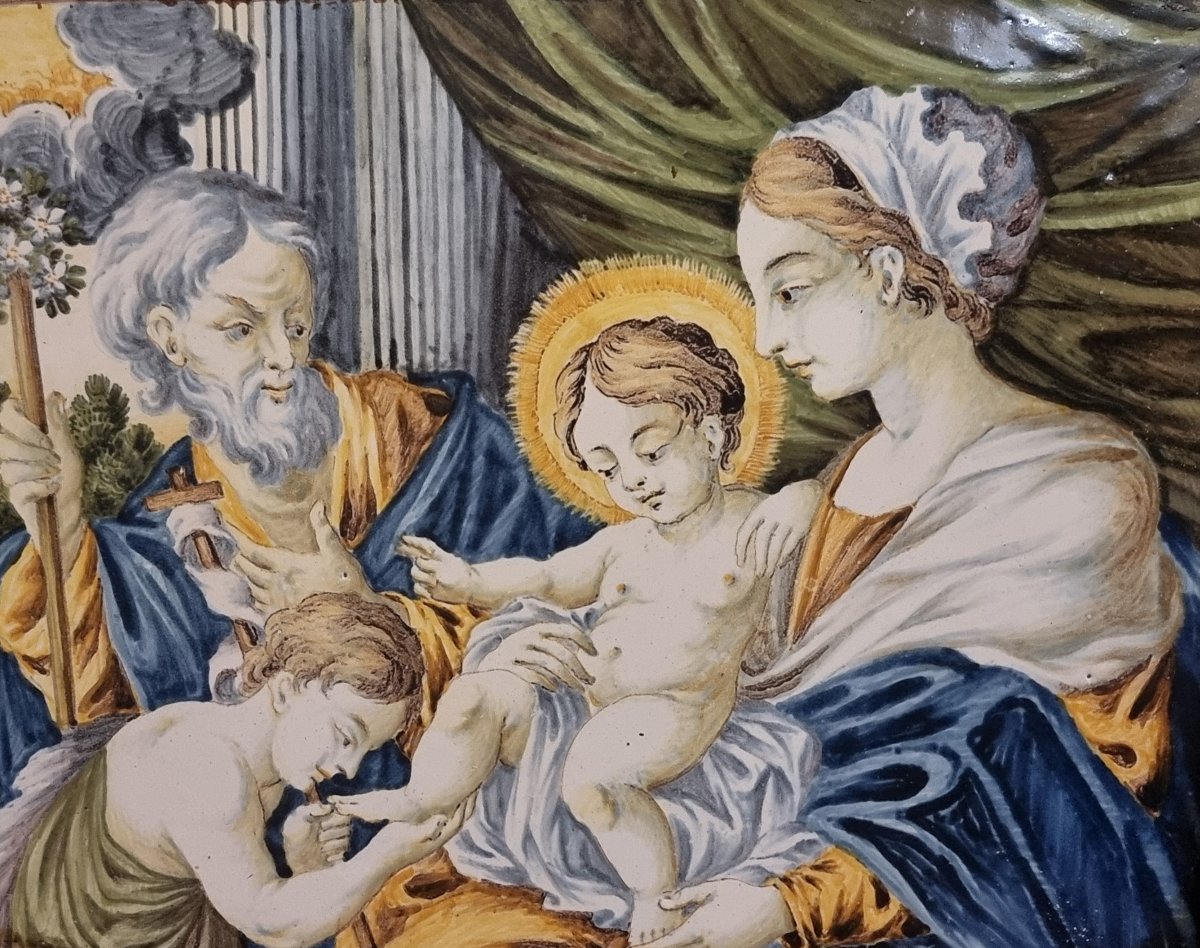 CARRELAGE PEINT DU XVIII SIECLE - CASTELLI - SAINTE FAMILLE -photo-4