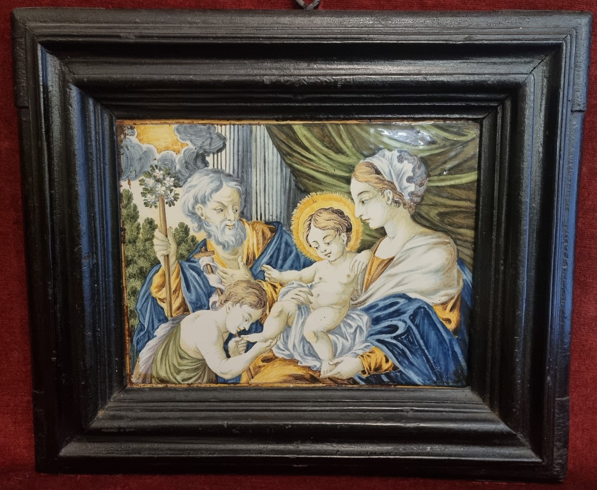 CARRELAGE PEINT DU XVIII SIECLE - CASTELLI - SAINTE FAMILLE 