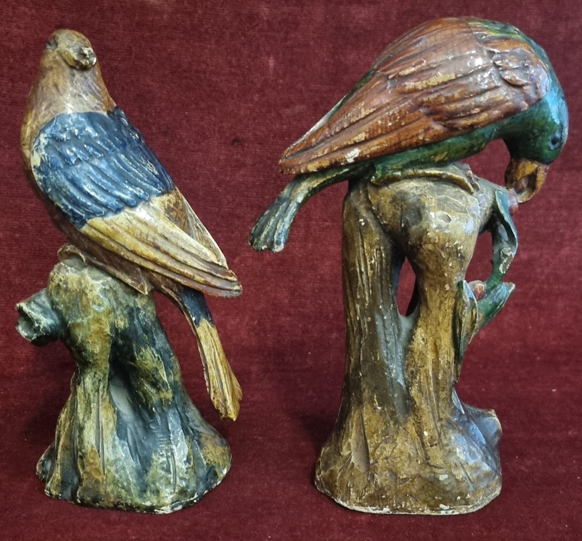 PAIRE DE PERROQUETS EN BOIS SCULPTE ET LAQUE - VENISE XVIII SIECLE-photo-3