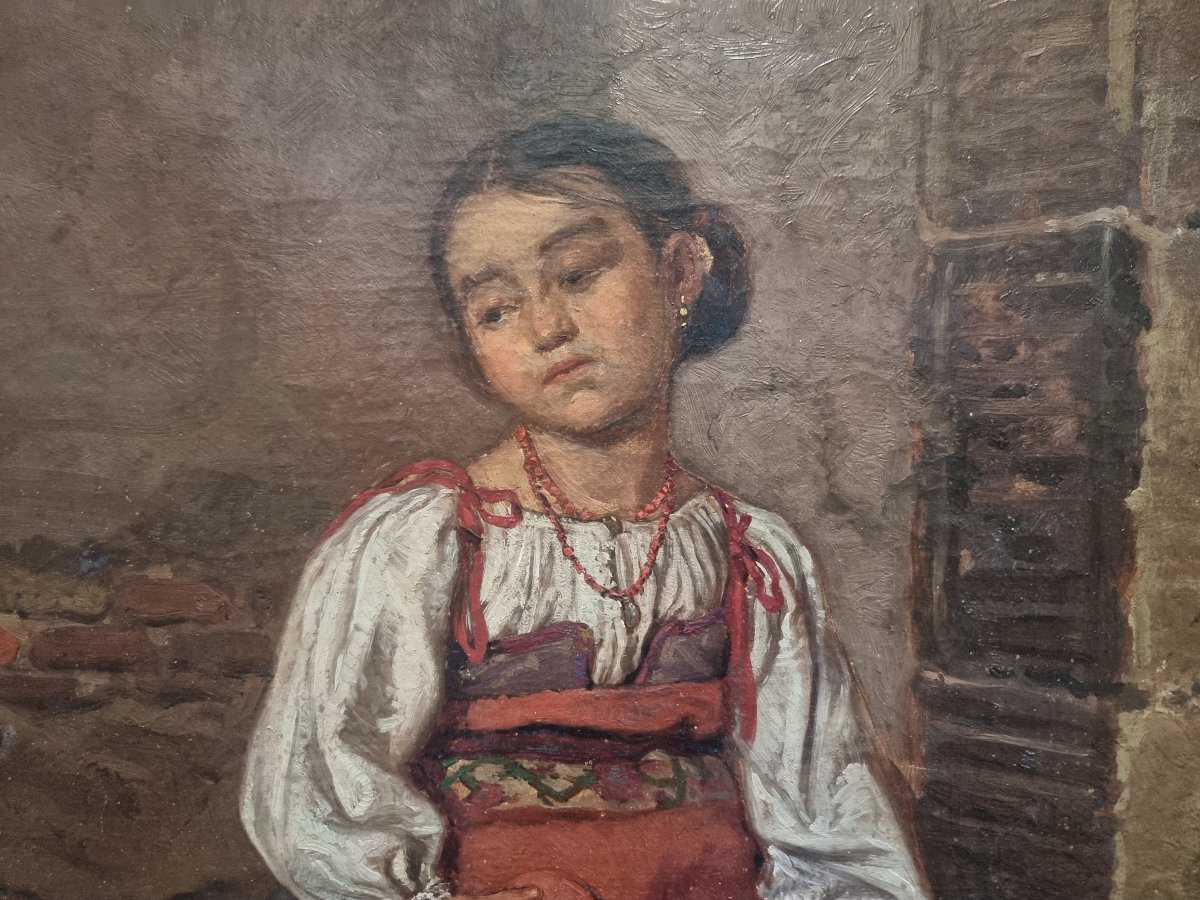 PEINTURE HUILE SUR TOILE - JEUNE FILLE ROMAINE -  Georg von Rosen (1843-1923)-photo-3