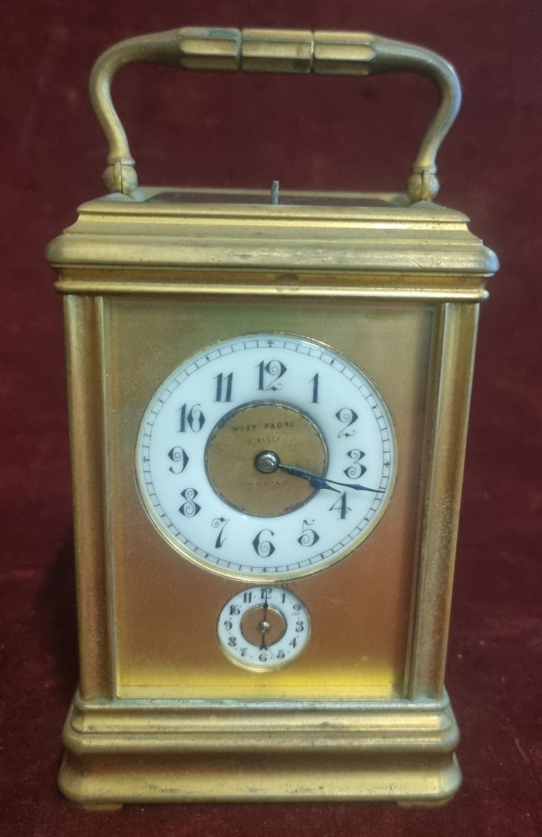 Brass Travel Clock (office Pendulette) - Musy Father And Son Turin - Late XIX Century