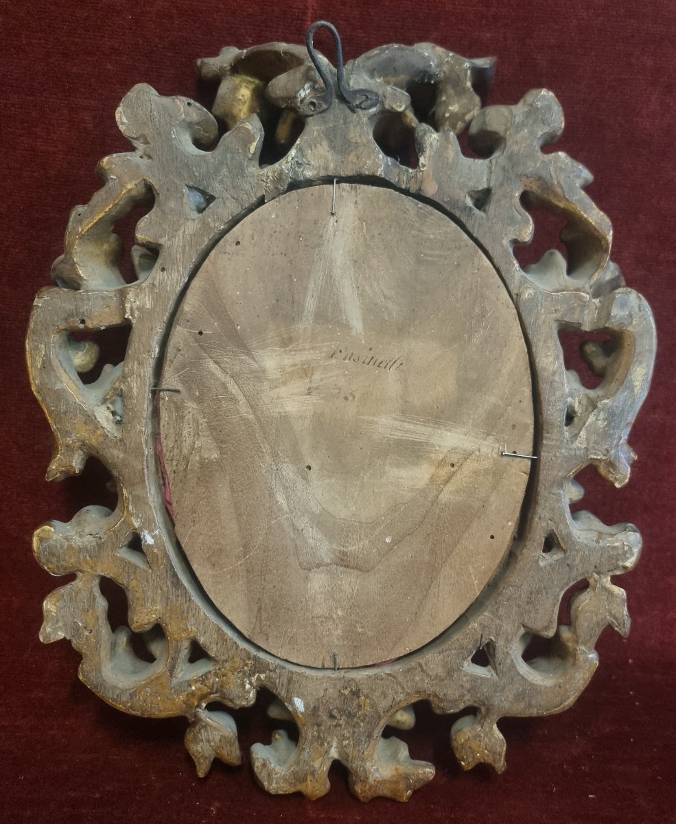 Cadre baroque en bois doré - Miniature Sainte Thérèse d'Avila - Première moitié XVII siècle-photo-3