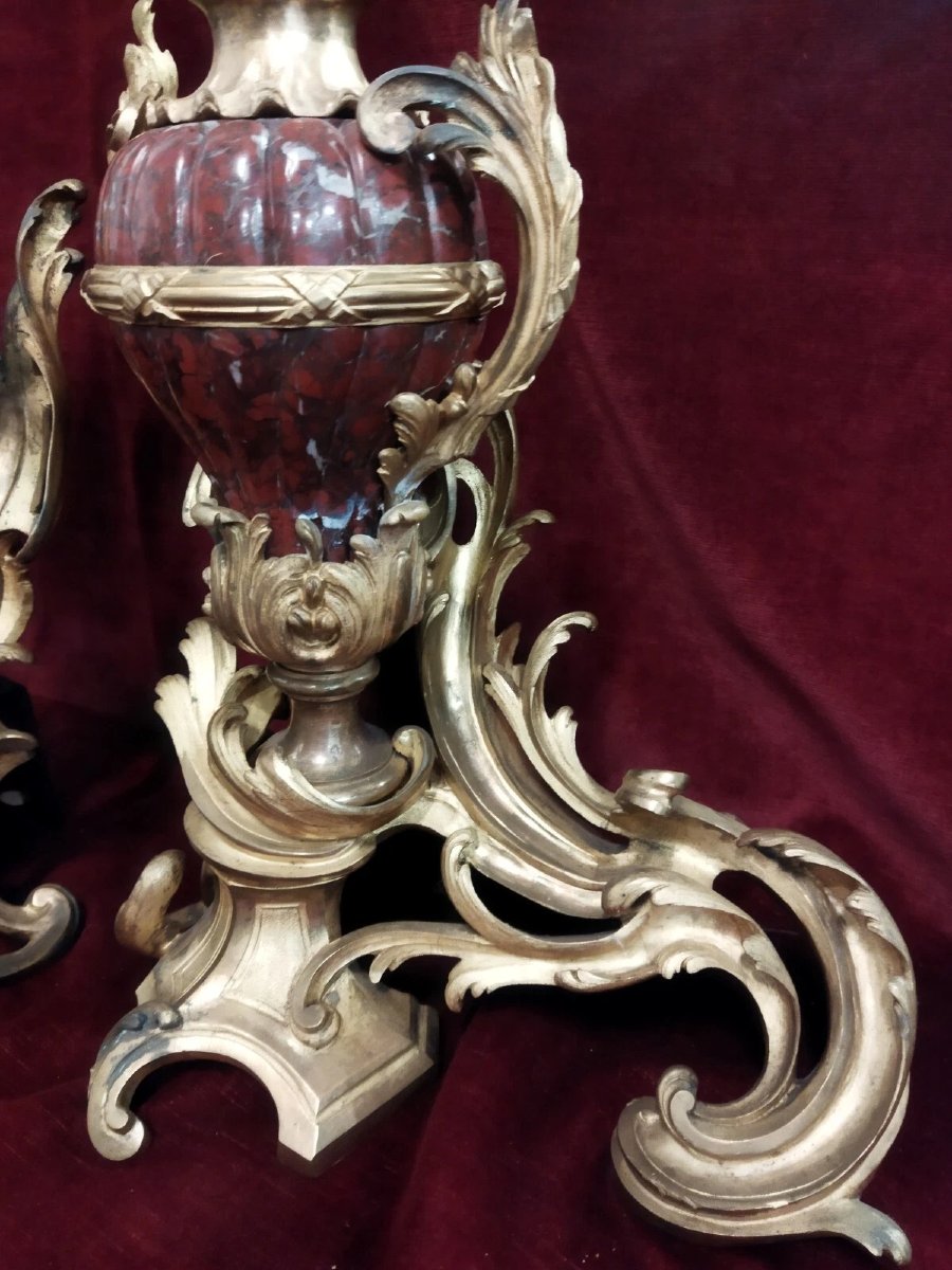 PAIRE DE CHEMINÉES  En bronze et marbre rouge français - Napoléon III-photo-3