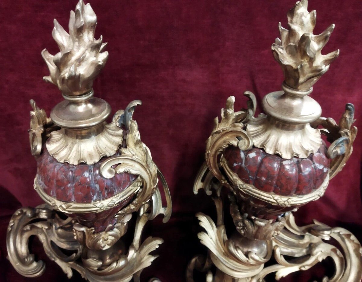 PAIRE DE CHEMINÉES  En bronze et marbre rouge français - Napoléon III-photo-4