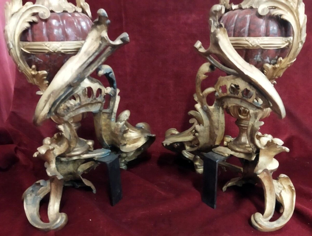 PAIRE DE CHEMINÉES  En bronze et marbre rouge français - Napoléon III-photo-2