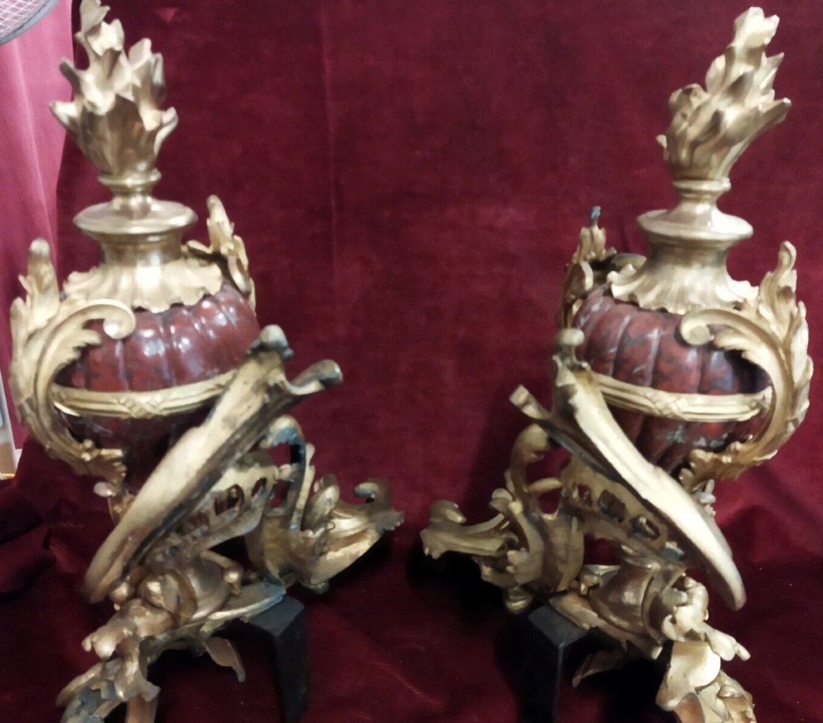 PAIRE DE CHEMINÉES  En bronze et marbre rouge français - Napoléon III-photo-3