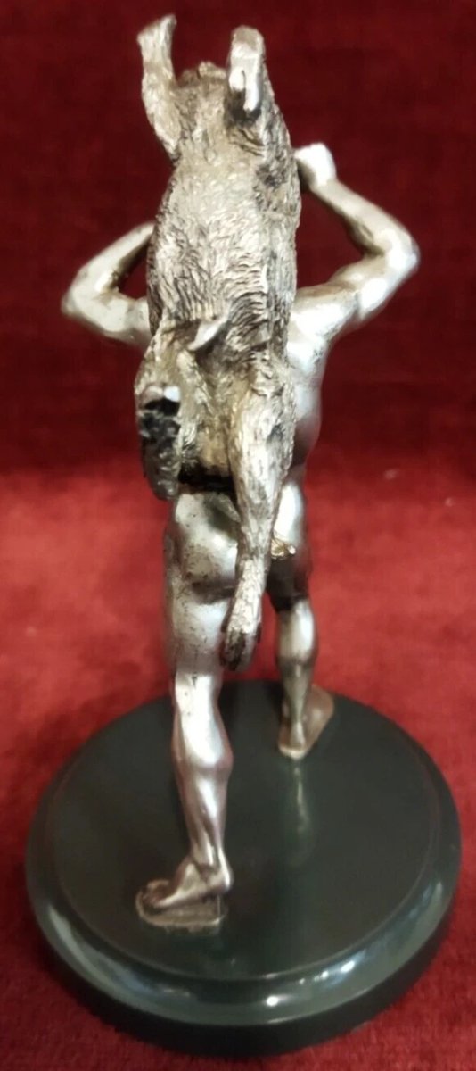 Silver Sculpture On A Marble Base: Hercules With A Boar, Stamp 84, Russia – 1950s-photo-2