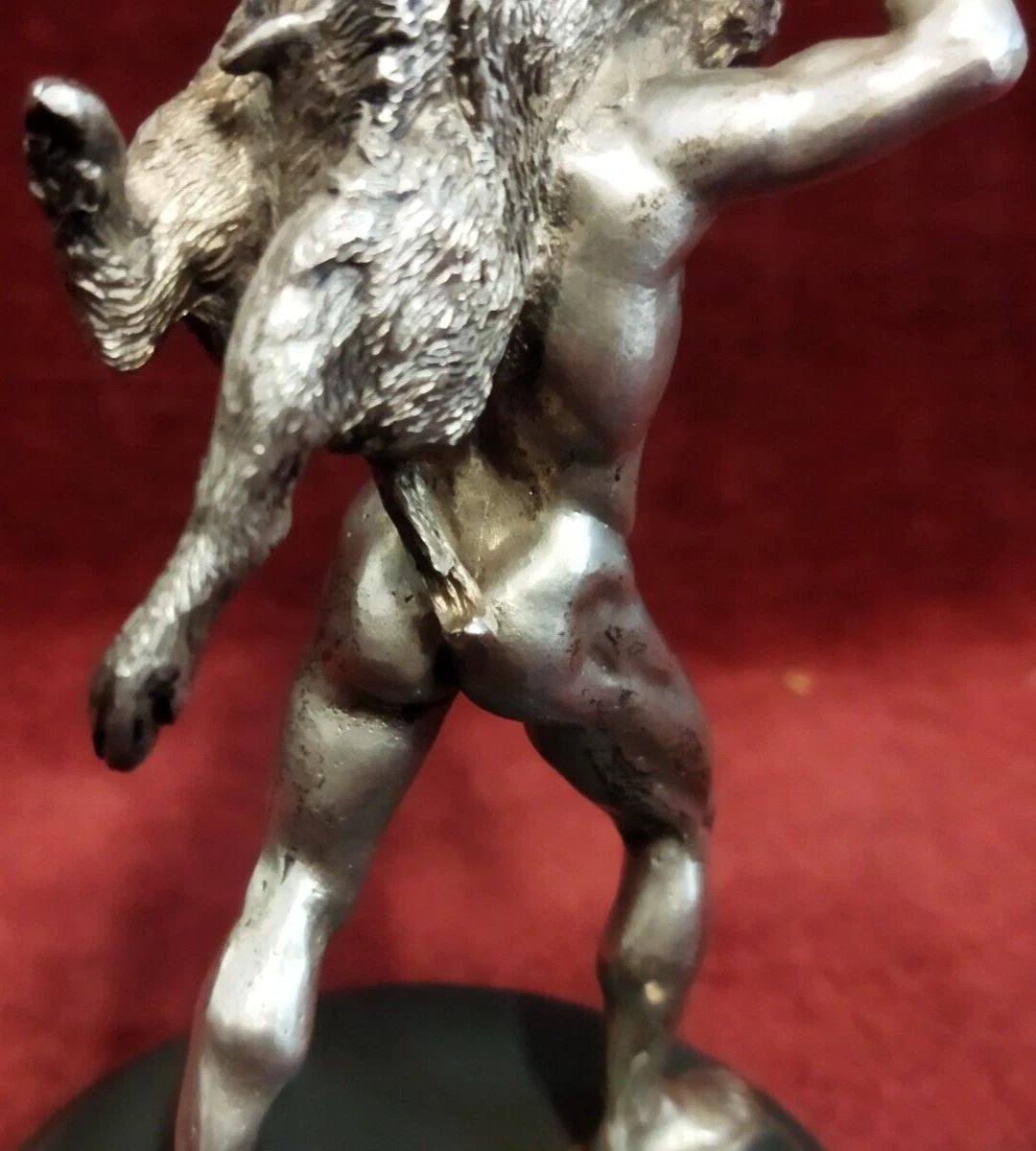 Silver Sculpture On A Marble Base: Hercules With A Boar, Stamp 84, Russia – 1950s-photo-3