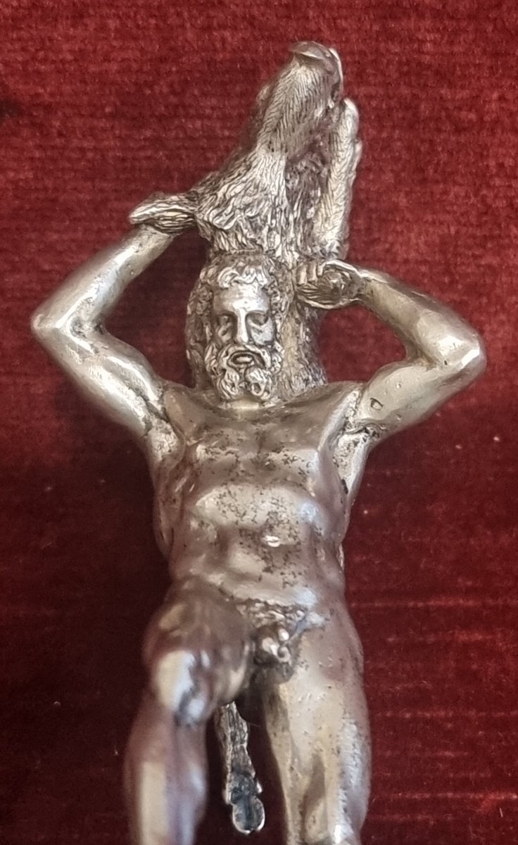 Silver Sculpture On A Marble Base: Hercules With A Boar, Stamp 84, Russia – 1950s-photo-4