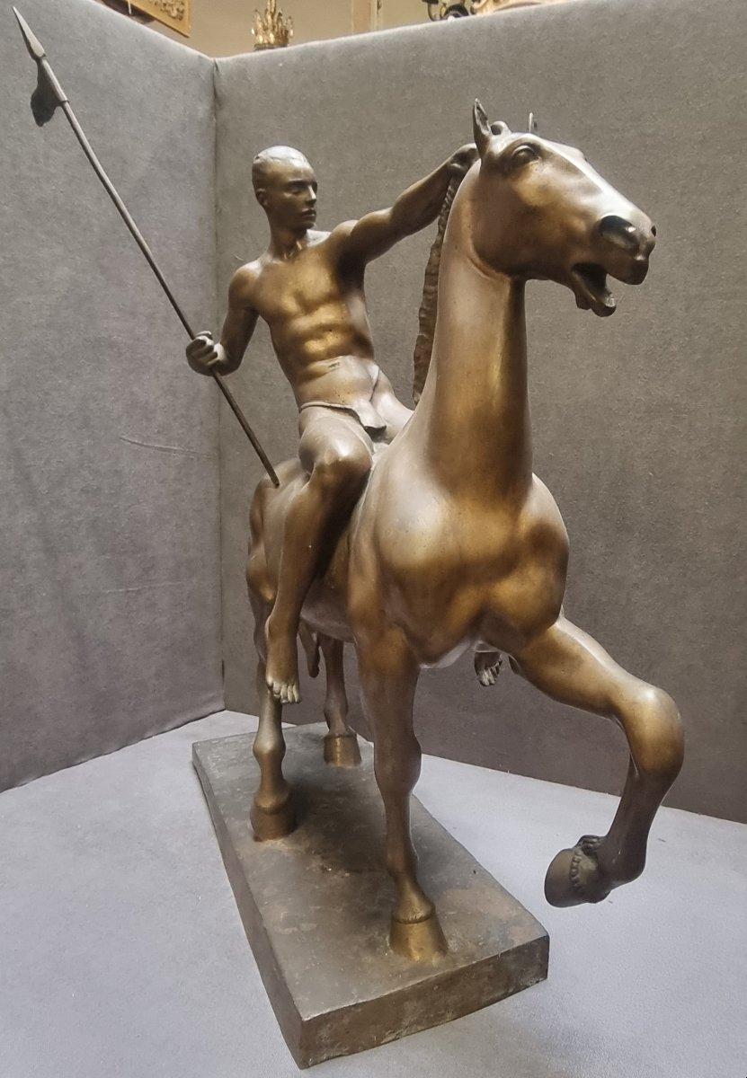 SCULPTURE EN BRONZE - HOMME À CHEVAL - LUCIANO CONDORELLI (ACIREALE 1887 - ROME 1968)  ART DÉCO-photo-4