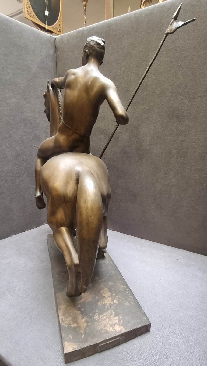 SCULPTURE EN BRONZE - HOMME À CHEVAL - LUCIANO CONDORELLI (ACIREALE 1887 - ROME 1968)  ART DÉCO-photo-2