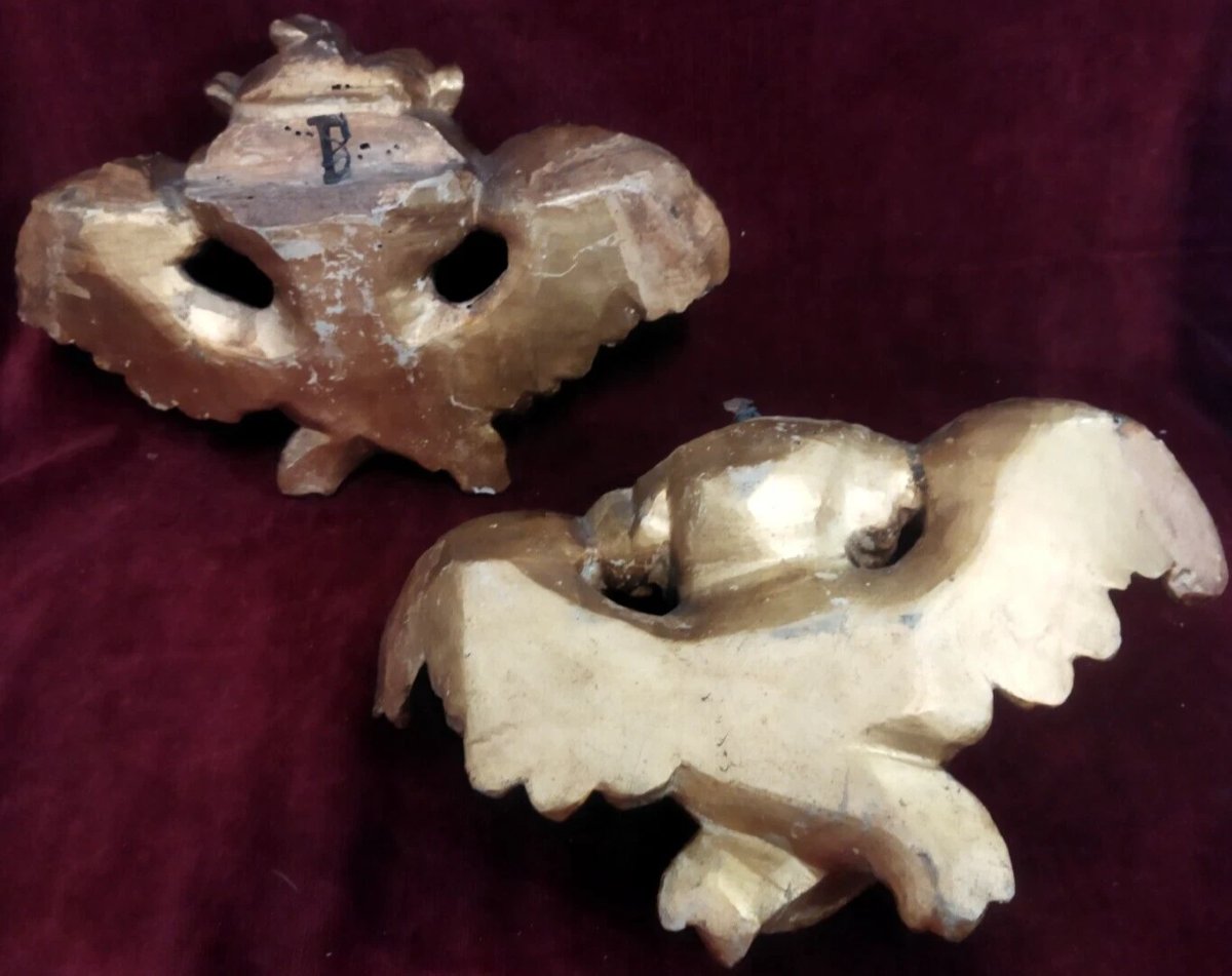 Paire d'anges  bois sculpté, doré et argenté  - XVIIIe siècle-photo-2