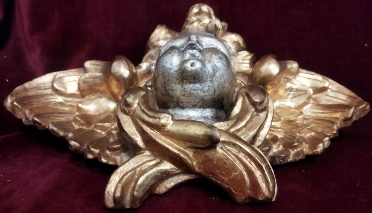 Paire d'anges  bois sculpté, doré et argenté  - XVIIIe siècle-photo-4