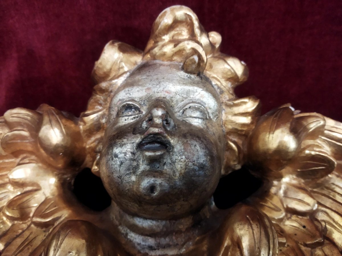 Paire d'anges  bois sculpté, doré et argenté  - XVIIIe siècle-photo-1