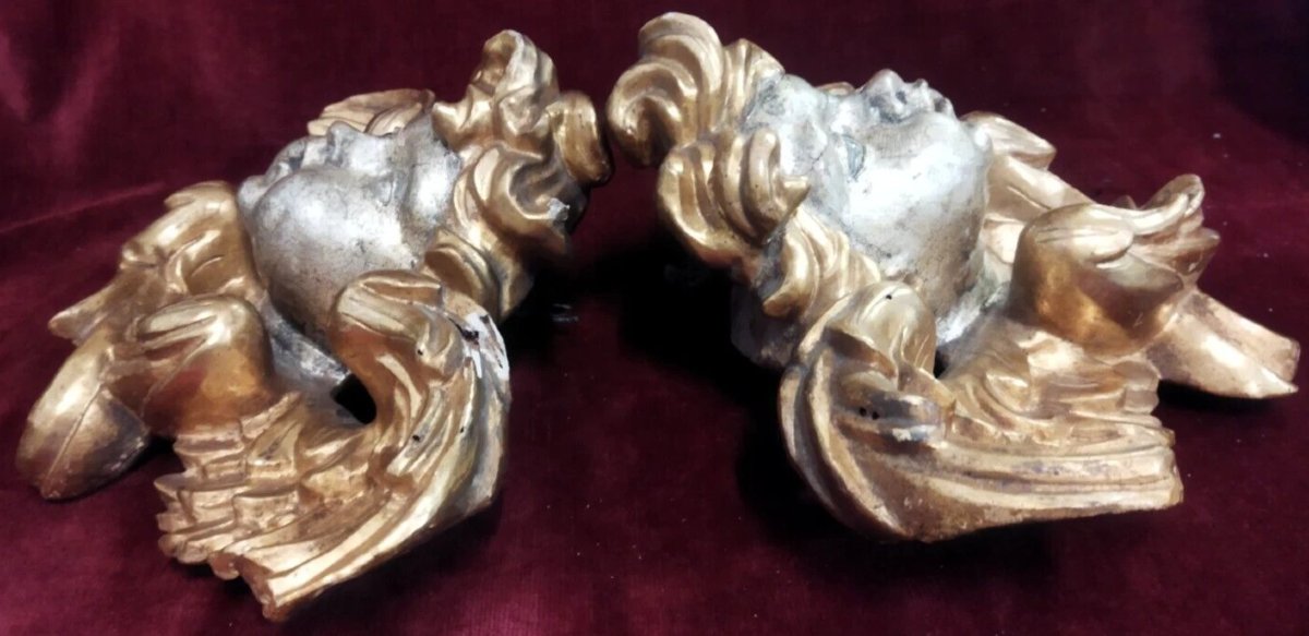 Paire d'anges  bois sculpté, doré et argenté  - XVIIIe siècle-photo-5