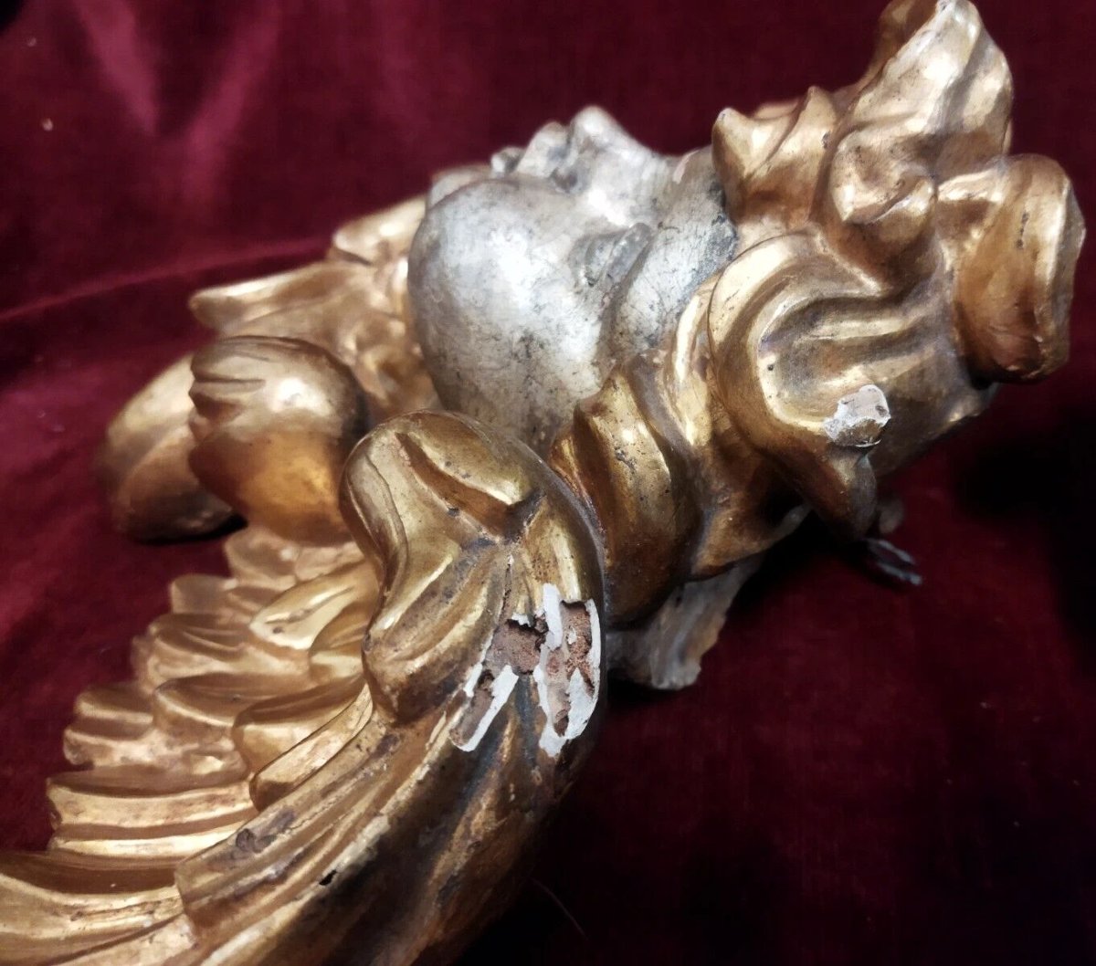 Paire d'anges  bois sculpté, doré et argenté  - XVIIIe siècle-photo-6